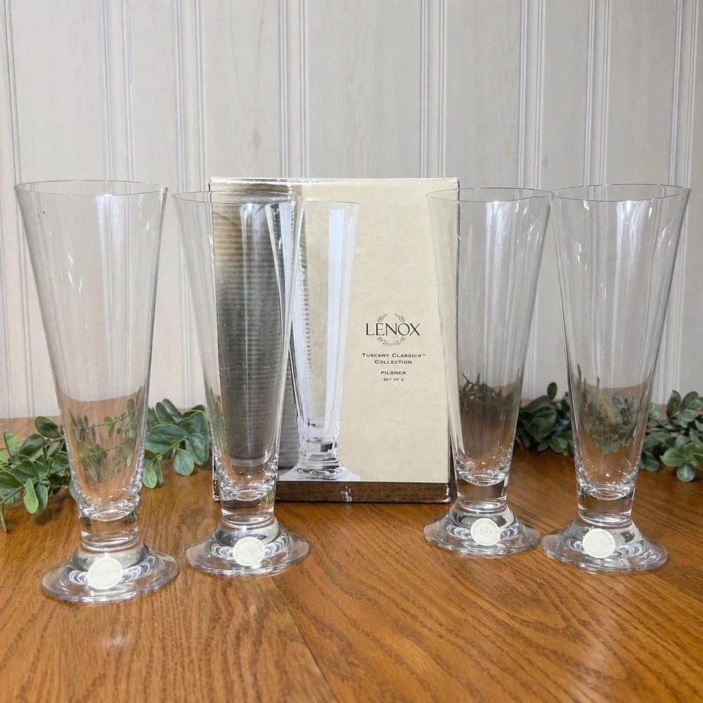 Lenox Tuscany Classics Crystal Pilsner Glasses Set 4 Austria 18.5oz NOS
